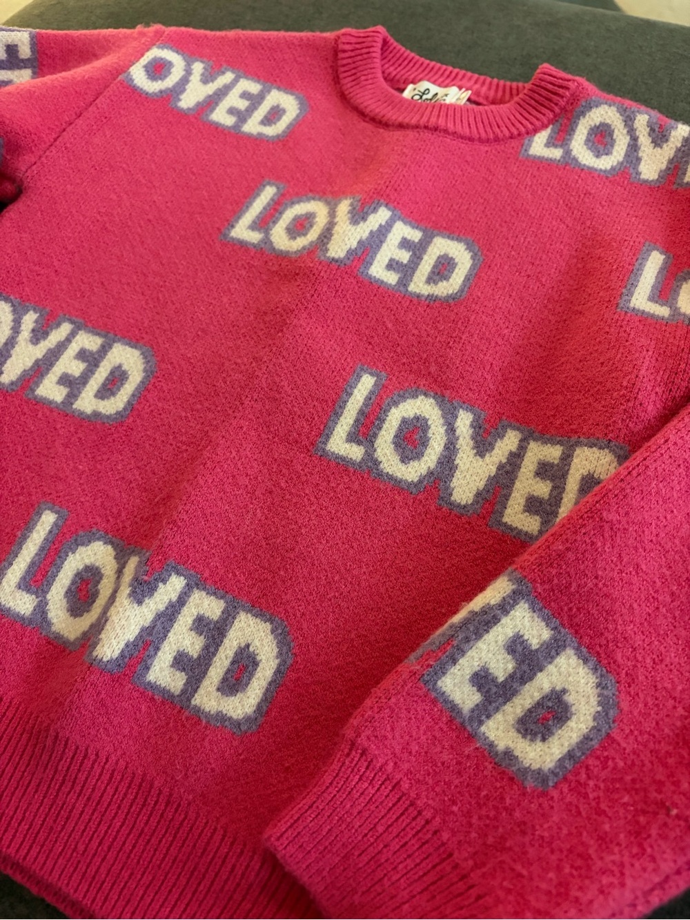 Lola + The Boys Pink 'LOVED' Crewneck Sweater - Picture 2 of 3